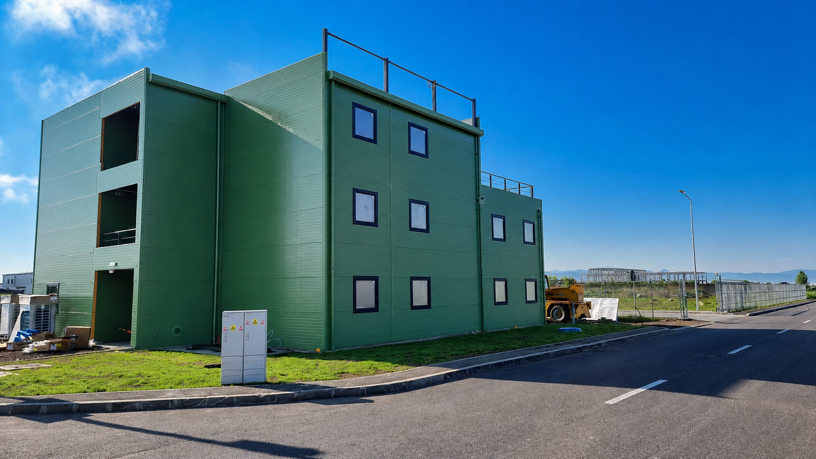 AS-BUILT · steel-framed industrial building on site