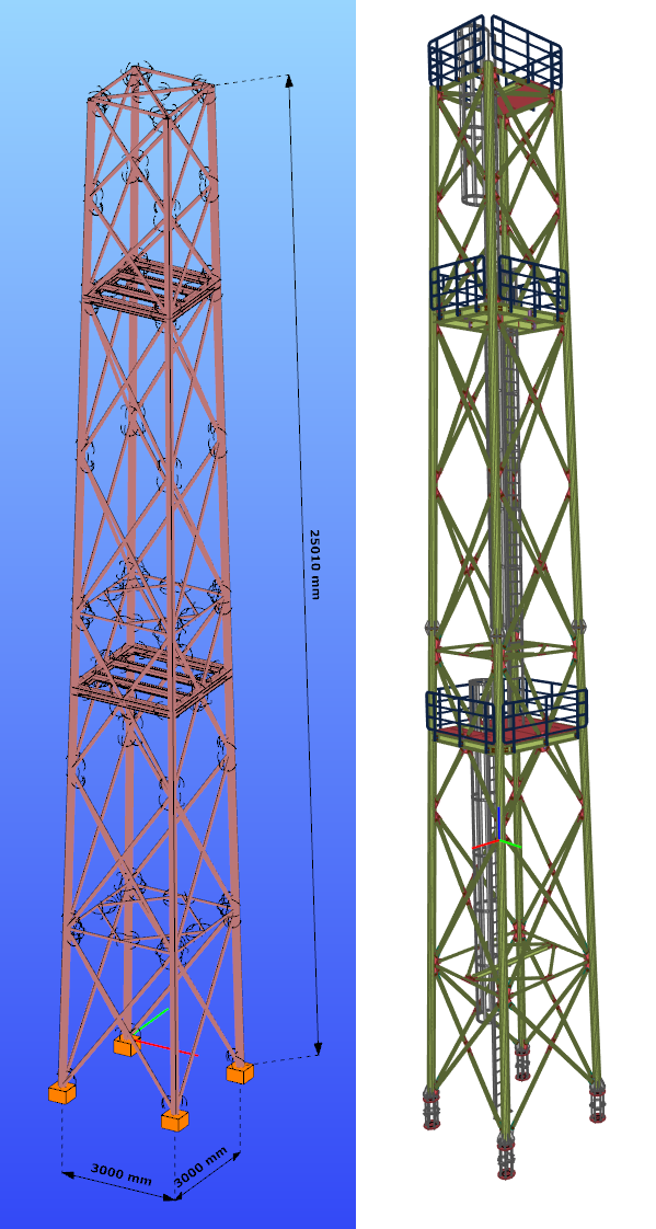 TELECOM TOWER · 3 × 3 m base · 25.0 m height